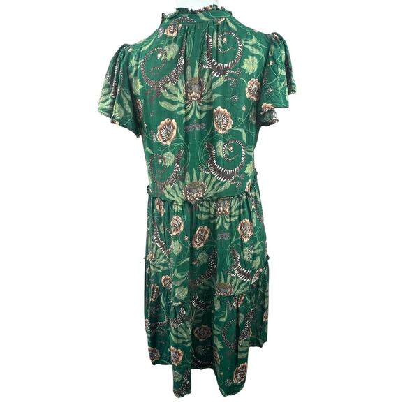 Anthropologie Green Victoria Garcia Floral Flutter Sleeve Tiered Dress SP Gecko - Picture 9 of 14